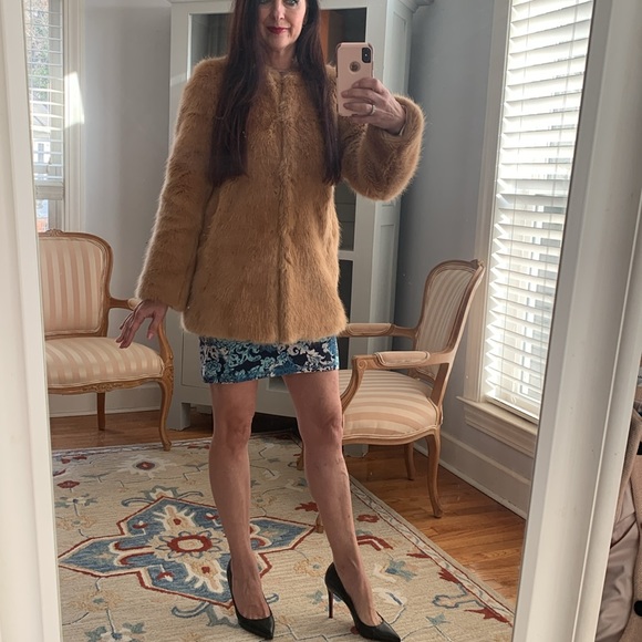 ANN TAYLOR Caramel Tan Brown fur coat XS 0 2 4 winter lady elegant - Picture 7 of 12